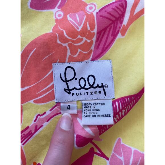 Vtg Lilly Pulitzer Skirt Size 4 Reversible White Label All Cotton Pink Yellow - Picture 3 of 9